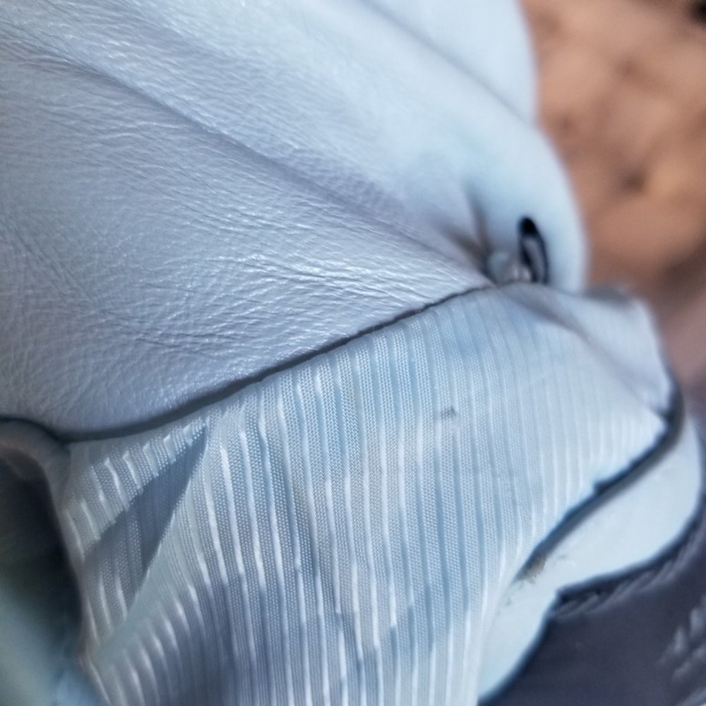Light Blue Leather Zip Front Blazer Jacket - Picture 4 of 10